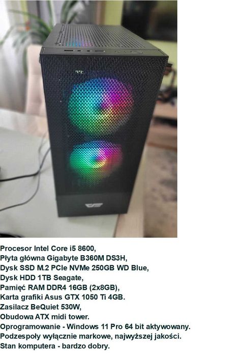 Komputer gamingowy Intel Core i5 8600 - i5 7500, DDR4, SSD M2, HDD,W11