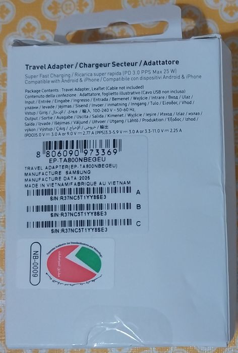 Carregador Samsung SuperFast 25W