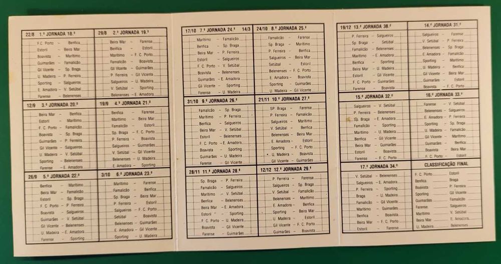 Calendário do campeonato nacional