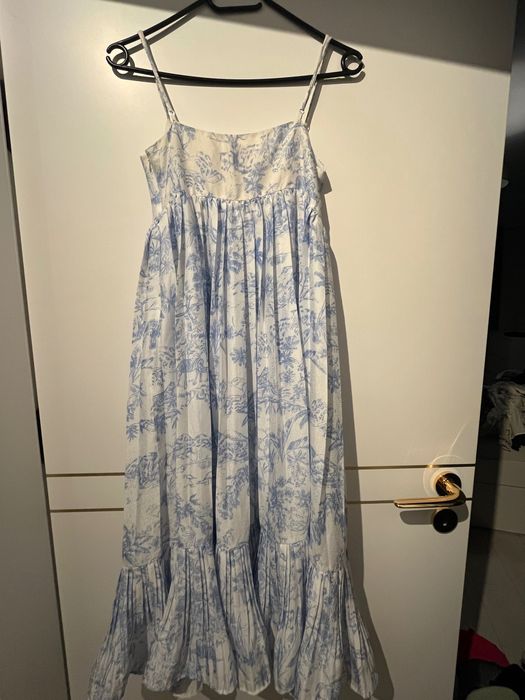 Biała błękitna sukienka midi H&M na panieński chrzciny wesele rozm. XS