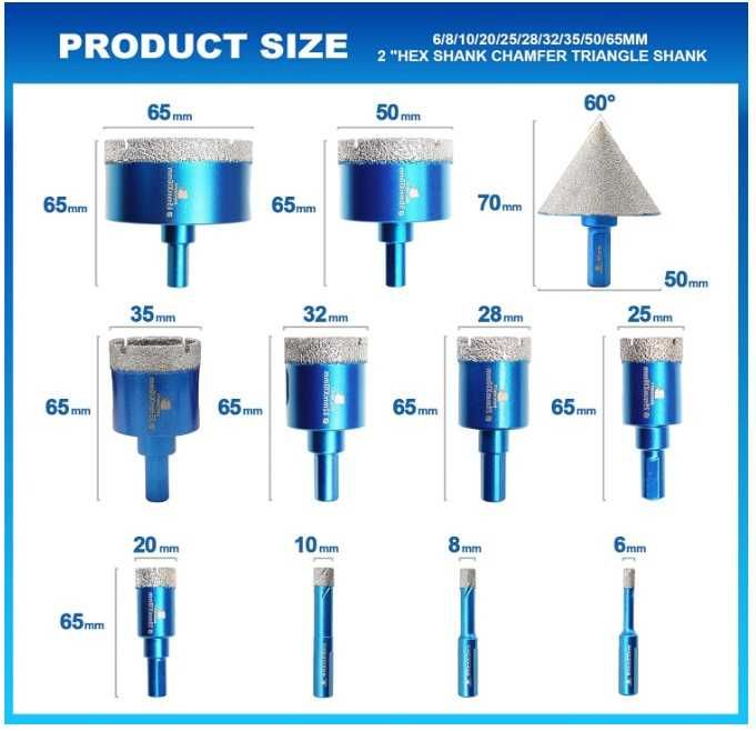 Otwornice diamentowe do gresu 11 elementów BRSCHNITT + walizka