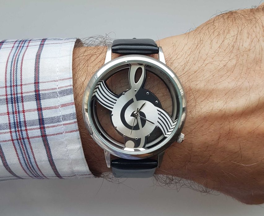 Zegarek nareczny Geekthink L9002 przezroczysty skeletor gadzet muzyczny meloman dla melomana meski damski unisex sr  40mm srebrny czarny pasek damski