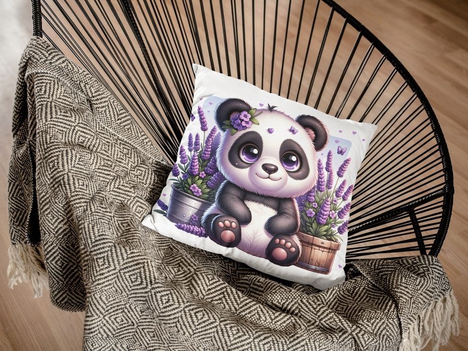 efektowna poduszka jasiek + wkład -słodka panda i lawenda - 37x37cm po