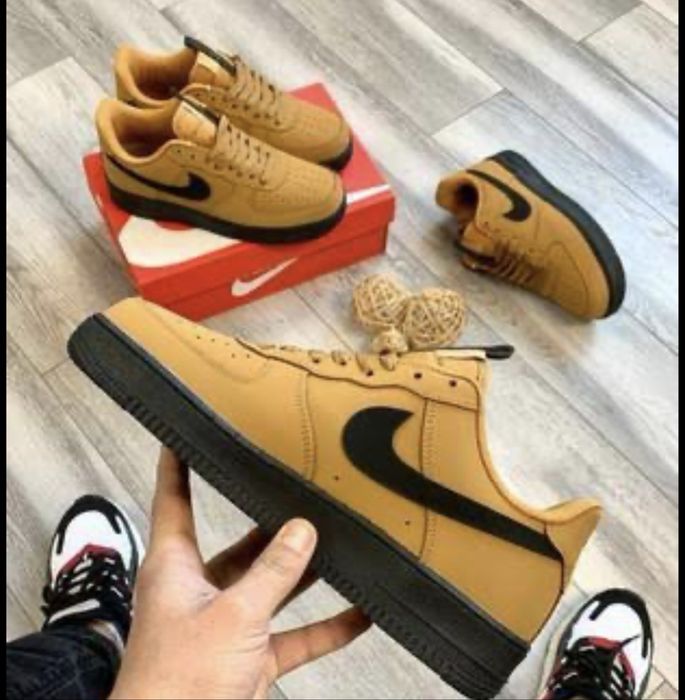 Чоловічі шкіряні коричневі кросівки nike air force найк аір форс