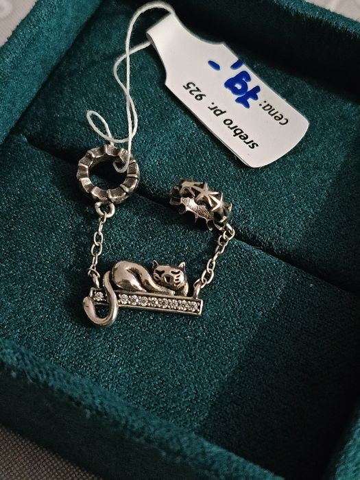 Nowy charms - łańcuszek kotek srebro 925