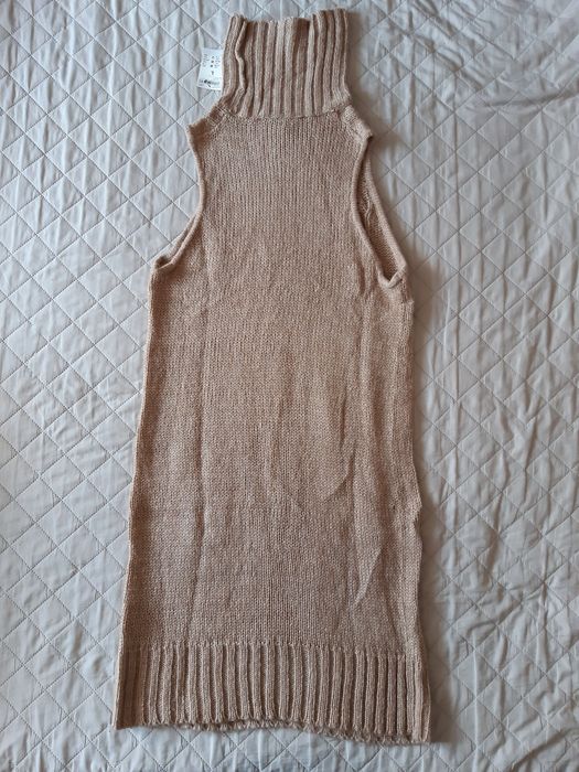 Dzianinowa sukienka, bezrękawnik, tunika, golf beżowa, L NOWA z metką,
