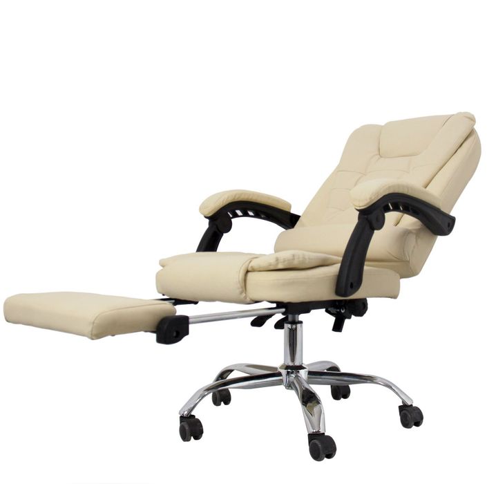 Fotel Obrotowy Krzesło Biurowe Kremowe PREMIUM‼️z Podnóżkiem Producent