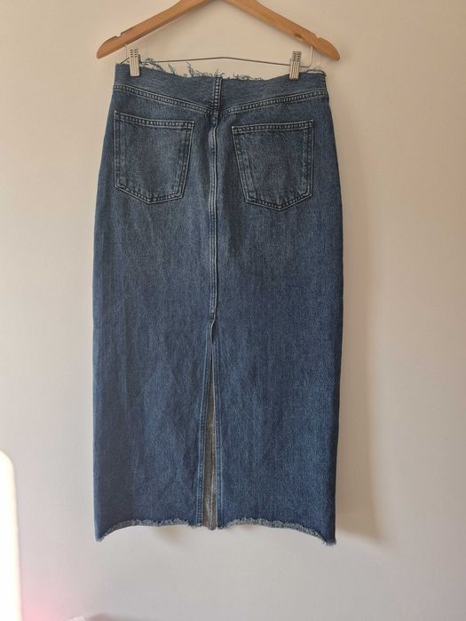 Długa spódnica jeansowa Pull&Bear spódnica maxi  niebieska retro