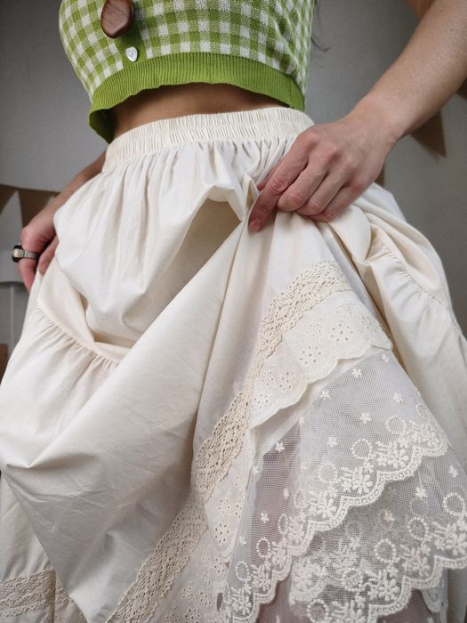 Подъюбник юбка хлопок молочный m l xl макси длинный на резинке кружево
