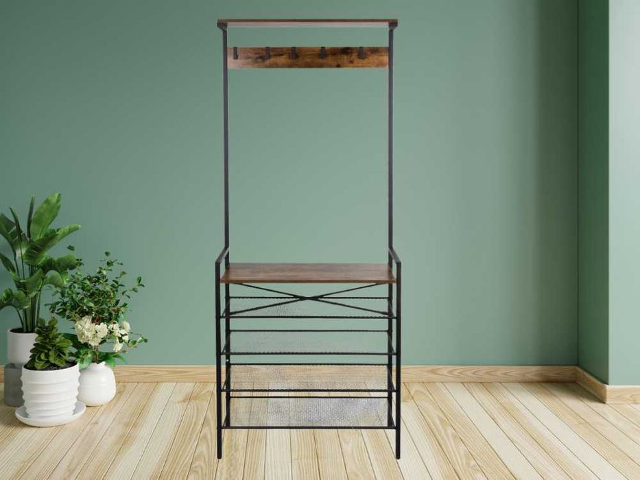 Wieszak Organizer do Przedpokoju z Siedziskiem Cztery Półki Loft