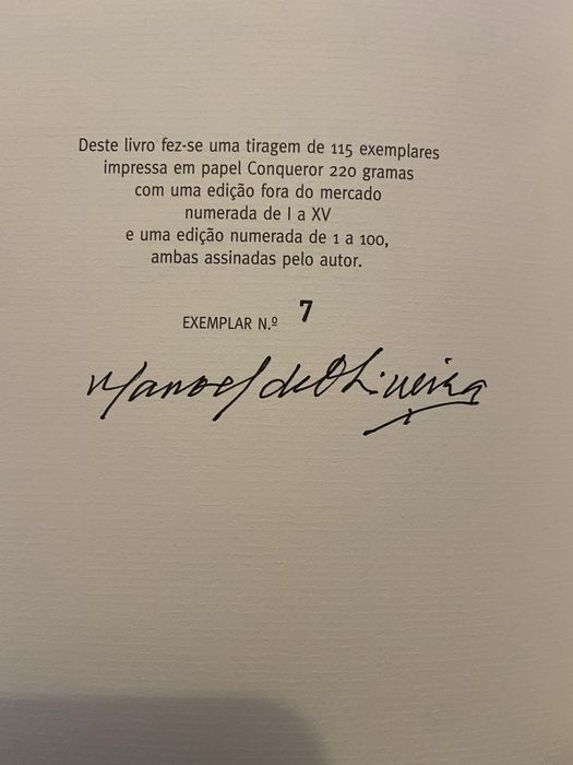 Livro Raro - Manoel de Oliveira - Assinado - “100 anos 100 livros”
