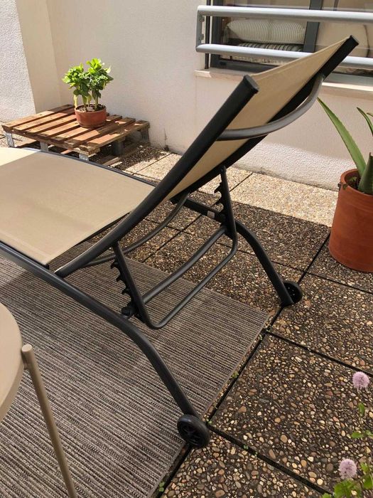 Espreguiçadeira com 4 posições aço e textileno bege: 2 unidades