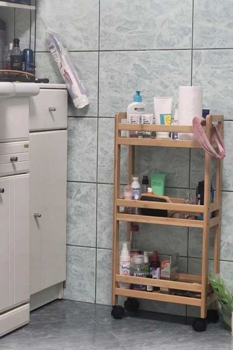 Półka łazienkowa kuchenna szafka na kółkach regał bambusowy 3 poziomy
