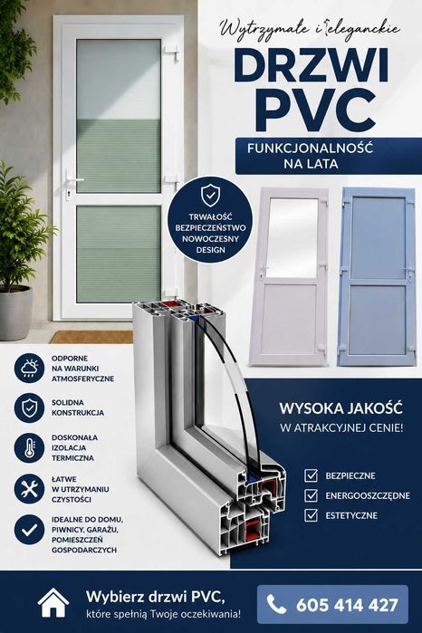 Drzwi PCV zewnętrzne 90x200 białe ciepłe mocne szybka dostawa