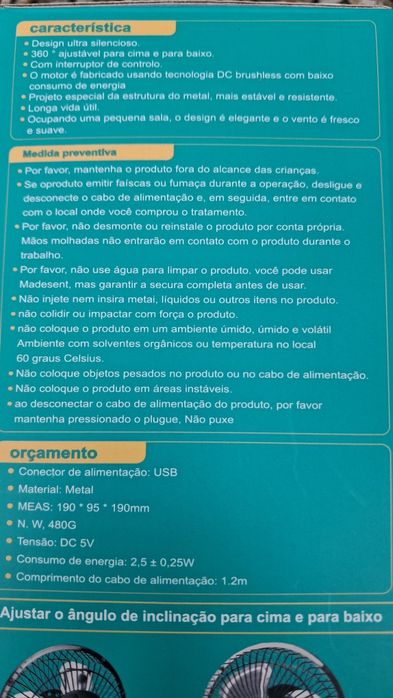 Ventilador de  mesa USB 12v ou 220v
