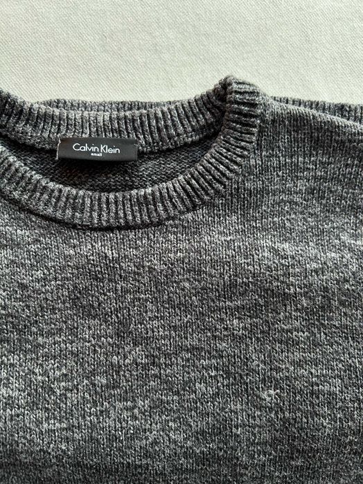 Calvin Klein _ Szary logowany bawełniany melanżowy sweter S