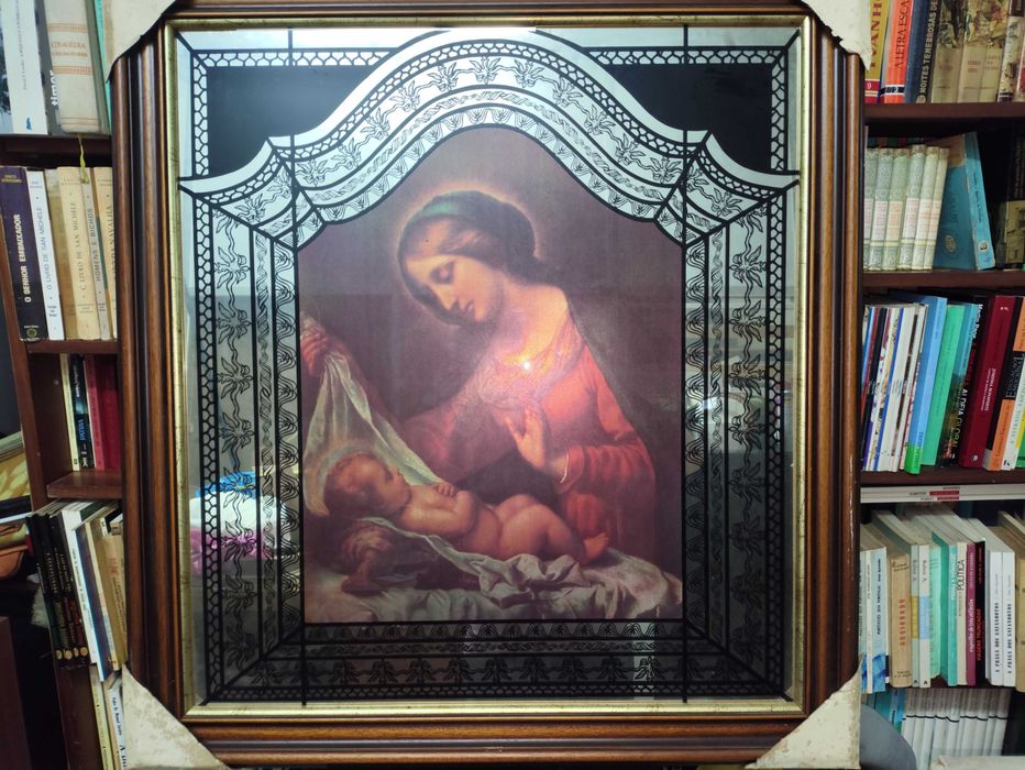 Quadro com imagem religiosa com espelho e moldura em óptimo estado