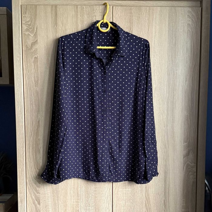 Granatowa Koszula w kropki M/38 100% Wiskoza