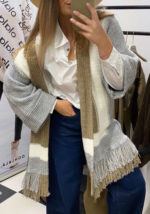 Kardigan boho z frędzlami