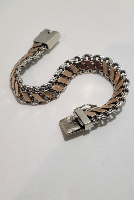 Дешево масивний браслет срібло та золоті пластини супер на подарунок