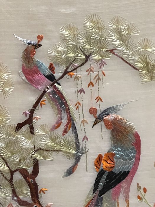 Quadro Bordado antigo em seda, Chinês oriental