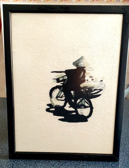 Peça de bordado original vietnamita emoldurado