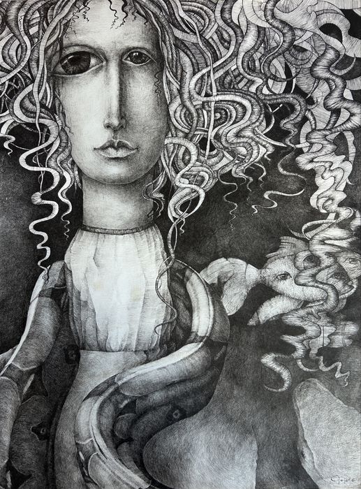 Orginalny rysunek piórkiem na papierze