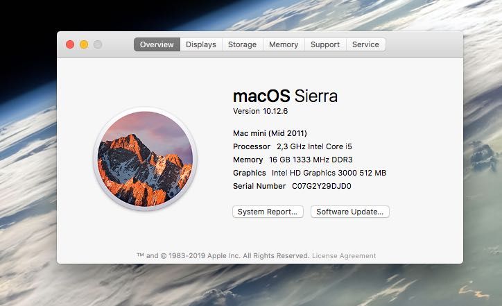 Mac mini mid-2011 Core i5 com upgrades: 16 Gb RAM, SSD 500 Gb