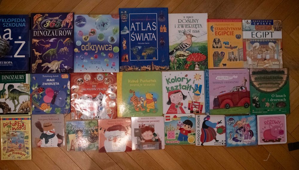 Zestaw 24 książek dzieci Dinozaury Atlas Disney Brzechwa Egmont Wilga