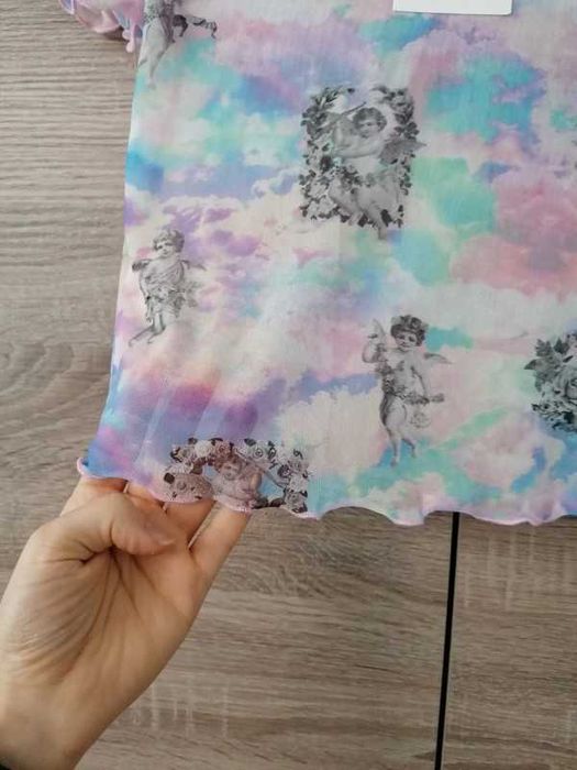 Top koszulka t-shirt siateczka z siatki aniołki vintage Bershka M