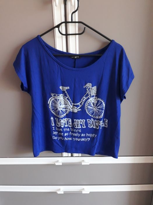 Niebieski komplet koszulka i podkoszulek z rowerem rozmiar S