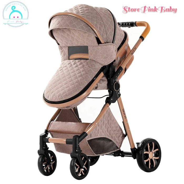 Carrinho de bebé 3 em 1 PinkBaby - LUXUS MAGIC - Khaki Gold