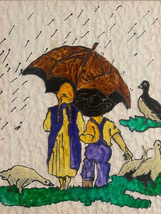 Painel de vidro martelado pintado artesanalmente motiv. policromáticos