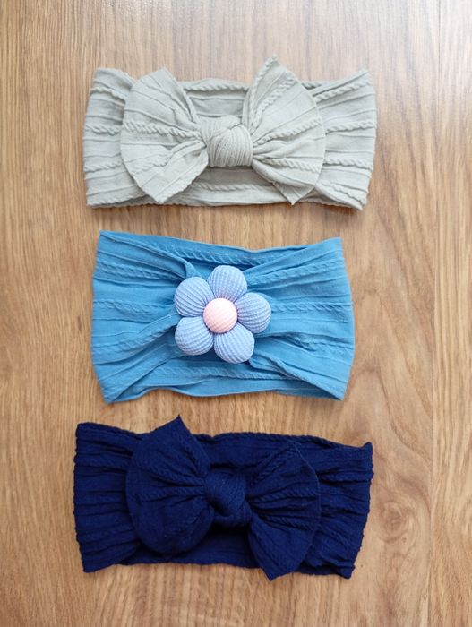 Urocze szerokie opaski na głowę dla dziewczynki 0-6 msc zestaw NOWE