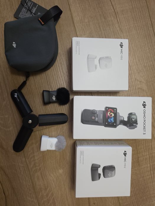 Dji Osmo Pocket 3 + 2 mikrofony dji mic mini biały i czarny, komplet jak nowy, GWARANCJA do 09.01.2028
