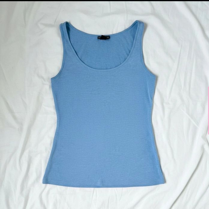 Błękitny top basic H&M M 38 bawełna melanż babyblue koszulka bez rękawów