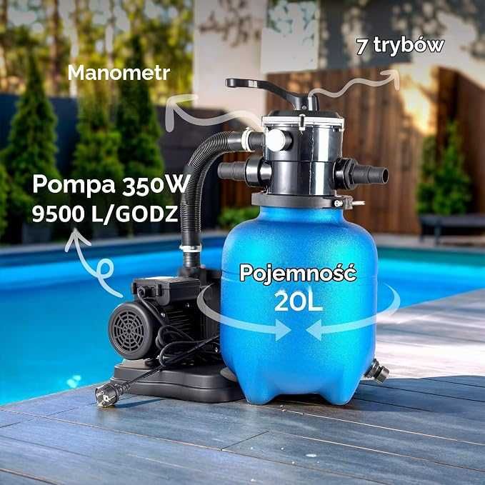 Arebos filtr piaskowy z pompą ,600 g kulek filtracyjnych ,350 W, 9500 L/h