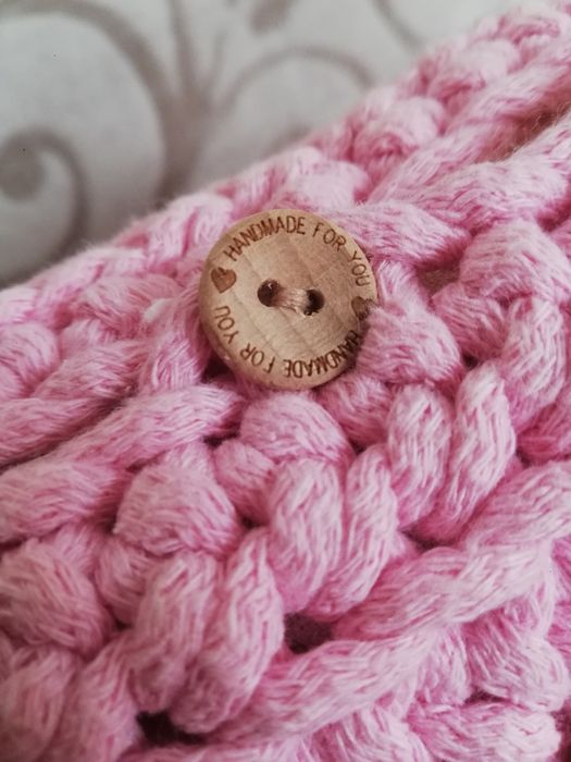 Nowa Poduszka ozdobna różowa handmade dziergan ze sznurka bawełnianego