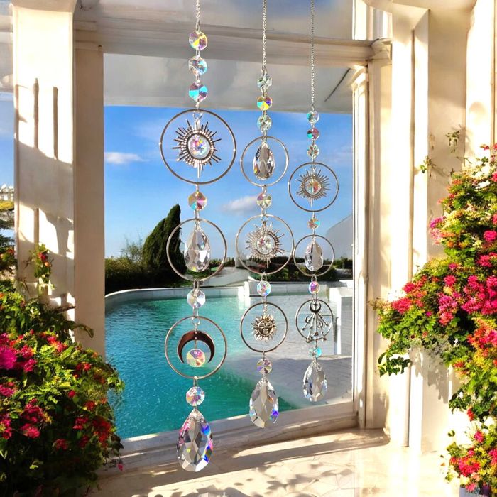 ZAWIESZKI Ozdobne do Okna Słońce Księżyc Gwiazdy Kolorowe SZKLANE Zen