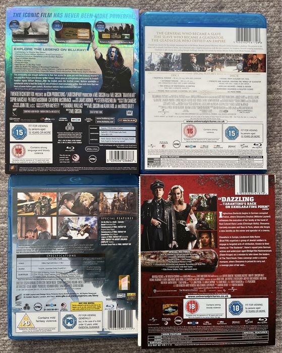 3 blu-rays Inglourious Basterds Braveheart Gladiator