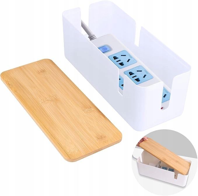 vfandv pudełko z pokrywą na kable organizer biały/drewniany plastik