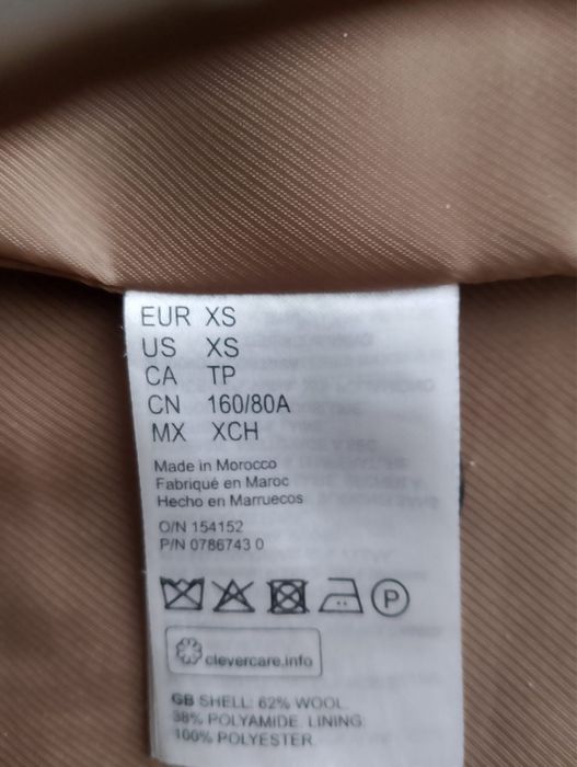 Beżowy brązowy płaszcz H&M wełniany