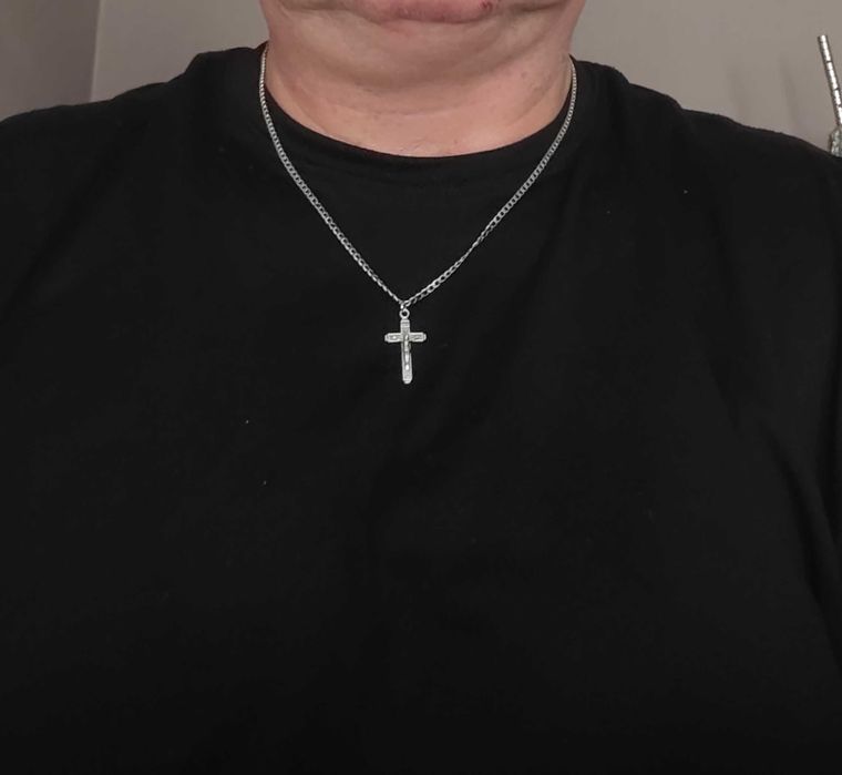 Naszyjnik męski stal szlachetna pancerka 55 cm z krzyżykiem