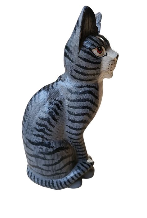 Figurka drewniana kot 32 cm ręcznie rzeźbiona malowana