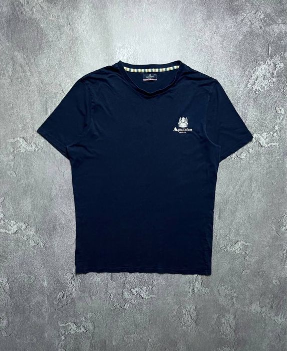 Вінтажна Футболка Aquascutum Акваскатум Великий Логотип Колір Синій Розмір ХЛ