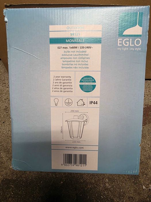 Lampa kinkiet zewnętrzny aluminium czarny mat E27 IP44 Eglo MONREALE