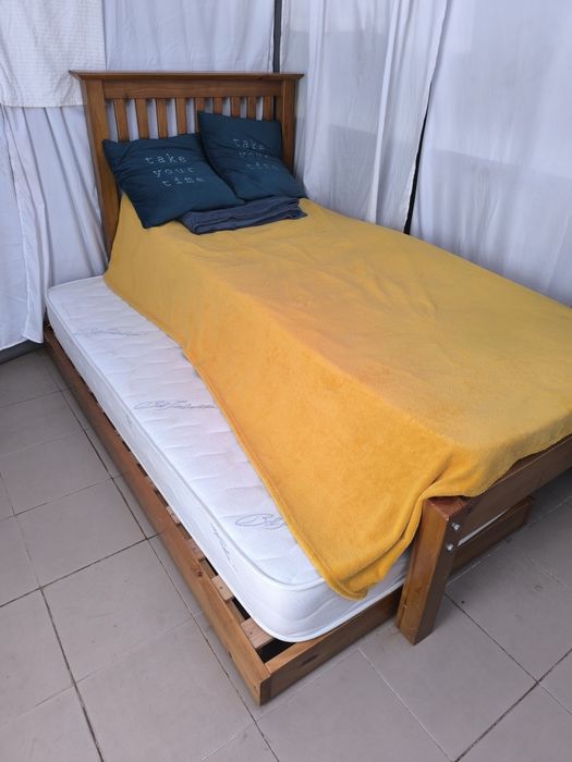 Cama Ninho Dupla em Madeira Maciça c/ Rodas + 2 Colchões (Solteiro ou Casal)