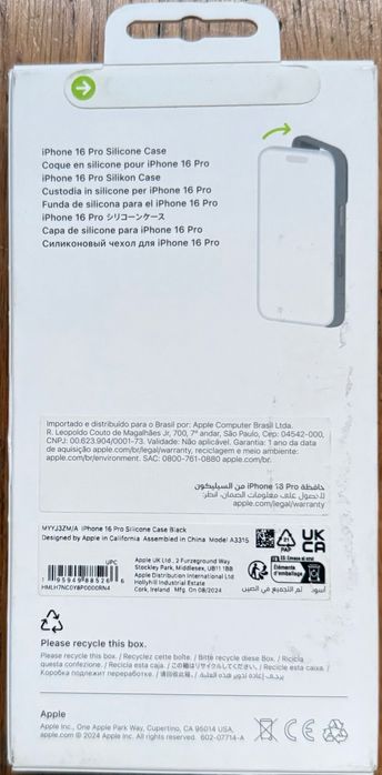 Capa silicone Apple com MagSafe para iPhone 16 Pro (preto)- novo, 3 anos de garantia