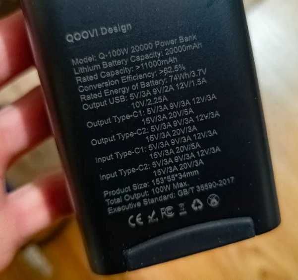 Повербанк QOOVI PD 100W 20000mAh Fast Charge павербанк для ноутбука