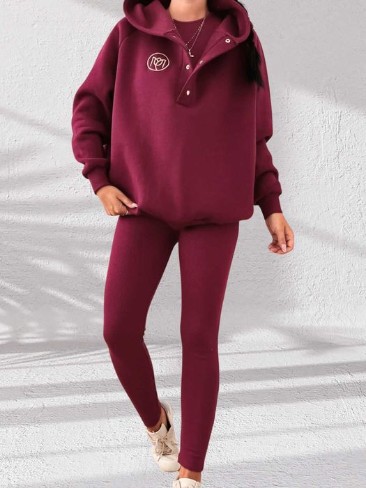 Dres komplet bluza+top+leginsy ciemna fuksja Bawełna